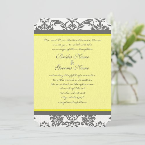Rustic Luxe Charcoal Gray and Yellow Wedding Invitation