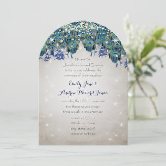 Rustic Luxe Mason Jar Navy Turquoise Peacock Invitation