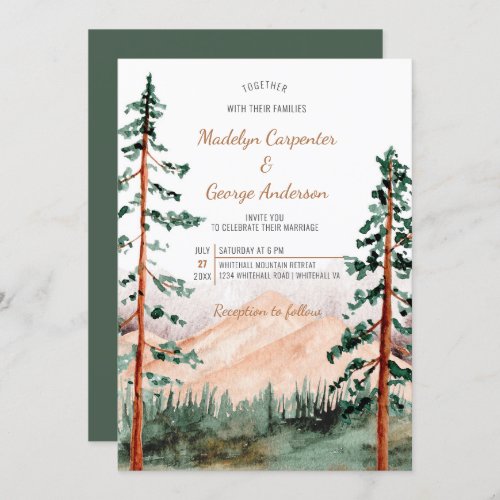 Rustic Luxe Mountains Trees Landscape Wedding  Invitation