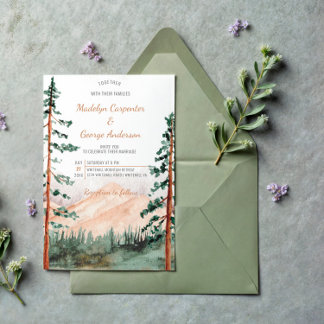 Rustic Luxe Mountains Trees Landscape Wedding | Invitation