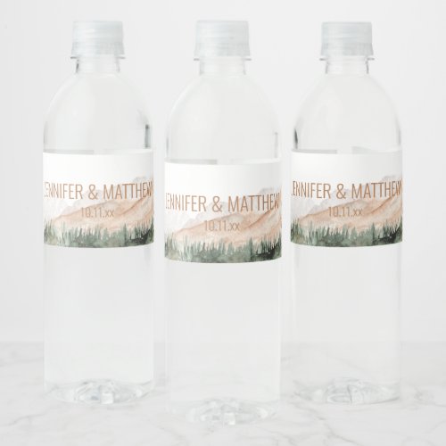Rustic Luxe Nature Outdoor Mountains Wedding Favor Water Bottle Label
