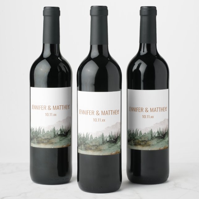Rustic Luxe Nature Outdoor Mountains Wedding Favor Wine Label (Bottles)