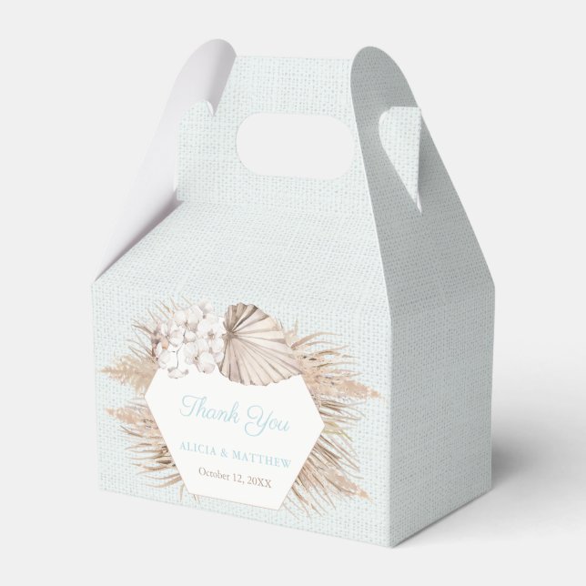 Rustic Luxe Pampas Grass Teal Wedding Shower Favor Boxes (Front Side)
