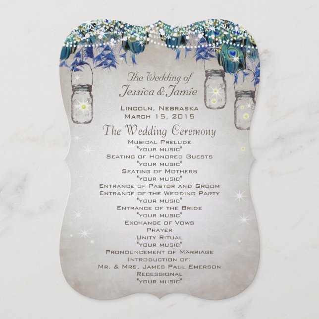 Rustic Luxe Peacock Wedding Program (Front)