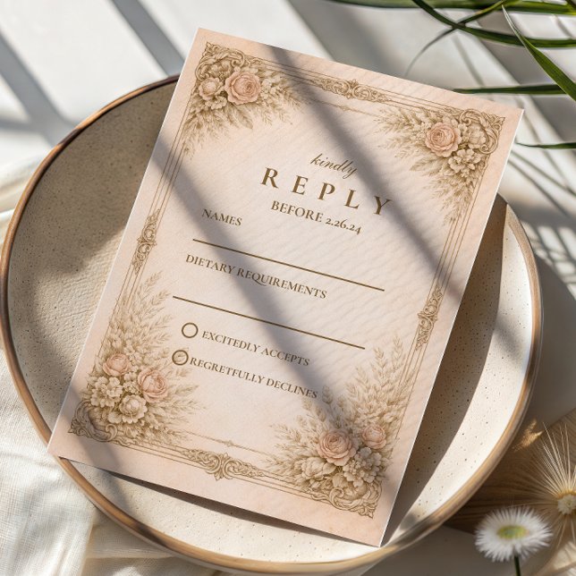 Rustic Luxury Botanical Floral Wedding RSVP Card (Creator Uploaded)