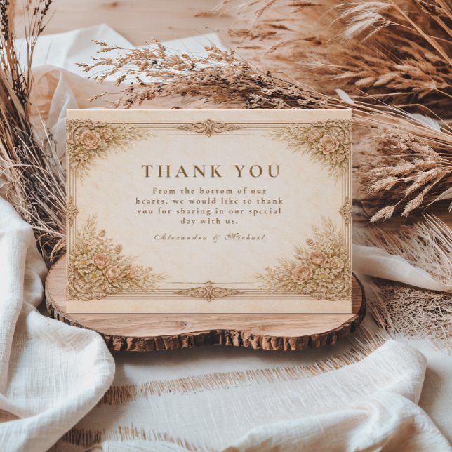 Rustic Luxury Botanical Floral Wedding Thank You Card (Creator Uploaded)