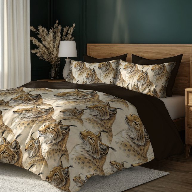 Rustic Lynx Print Duvet Cover in Earthy Tones (Rustic Lynx Print Duvet Cover in Earthy Tones)