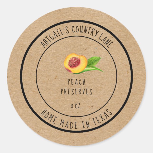 Rustic Made in Texas Peach Preserves Classic Round Classic Round Sticker (Front)