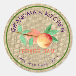Rustic Made with Love Burlap Peach Jam Classic Round Sticker