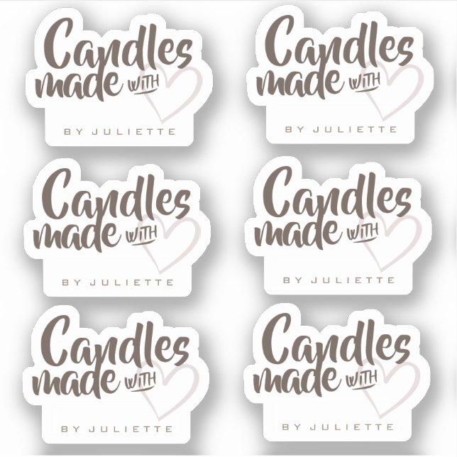Rustic Made with Love Heart Candles Natural Brown Sticker (Front)