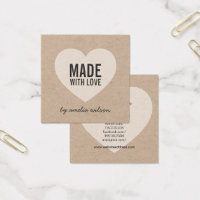 Rustic Made with Love Heart Kraft Social Media Square Business Card