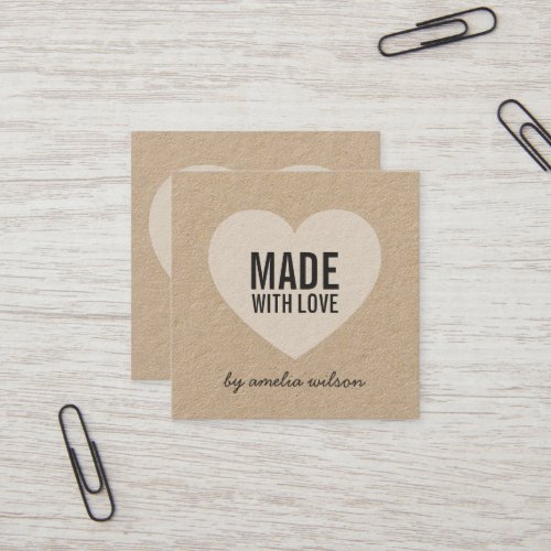 Rustic Made with Love Heart Kraft Social Media Square Business Card