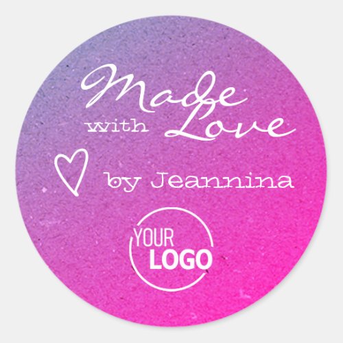 Rustic Made with Love Heart Symbol Girly Pink Cool Classic Round Sticker