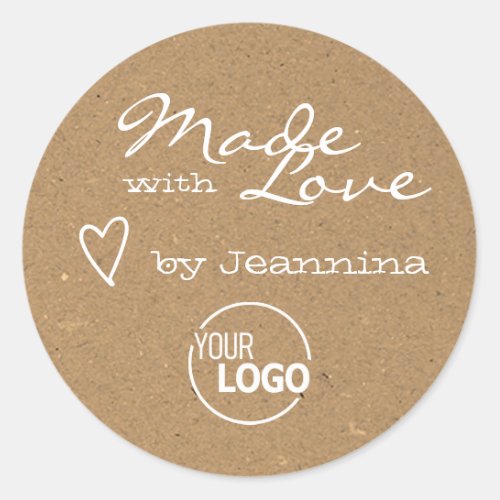 Rustic Made with Love Heart Symbol Kraft Paper  Classic Round Sticker