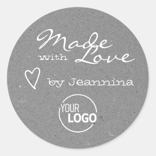 Rustic Made with Love Heart Symbol Silver Gray  Classic Round Sticker