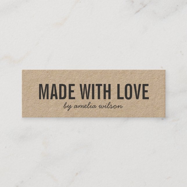 Rustic Made with Love Kraft Social Media Mini Business Card (Front)