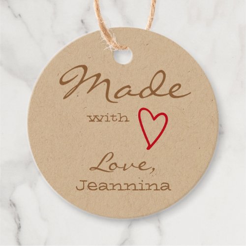 Rustic Made with Love Red Heart Symbol Kraft Paper Favor Tags