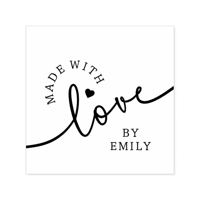 Rustic Made with Love Script Heart Handmade Self-inking Stamp (Design)