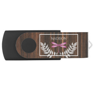 Rustic Magenta Dragonfly Personalized Flash Drive