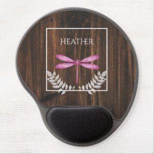 Rustic Magenta Dragonfly Personalized Gel Mouse Pad