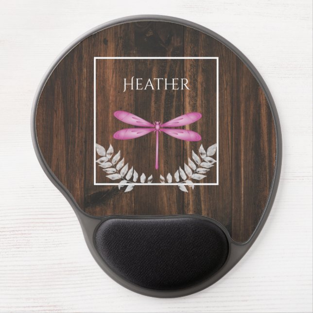 Rustic Magenta Dragonfly Personalized Gel Mouse Pad (Front)