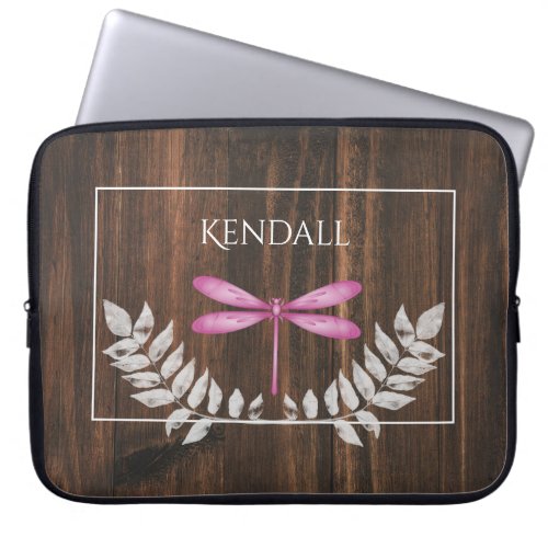 Rustic Magenta Dragonfly Personalized Laptop Sleeve