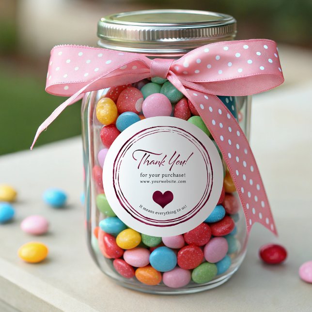 Rustic Magenta Foil Minimal Heart Thank You Classic Round Sticker (Creator Uploaded)