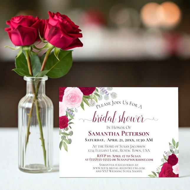 Rustic Magenta Pink Boho Chic Floral Bridal Shower Invitation (Creator Uploaded)