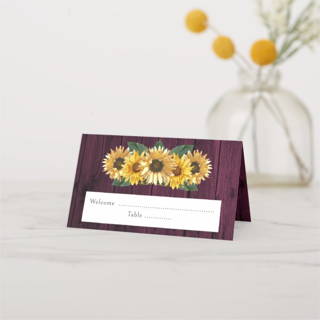 Rustic Magenta Sunflower Reception Place Card (Front)