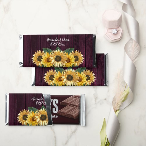 Rustic Magenta Sunflower Wedding Hershey Bar Favors