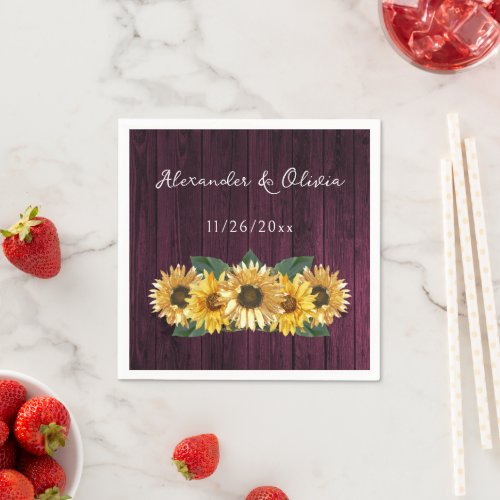 Rustic Magenta Sunflower Wedding Napkins