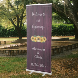 Rustic Magenta Sunflower Wedding Retractable Banner