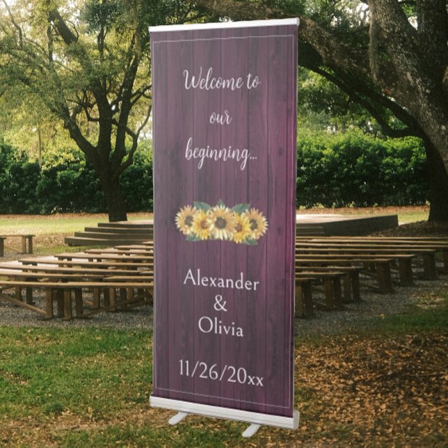 Rustic Magenta Sunflower Wedding Retractable Banner (Rustic Magenta Sunflower Wedding Welcome Banner)