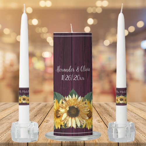 Rustic Magenta Sunflower Wedding Unity Candle Set