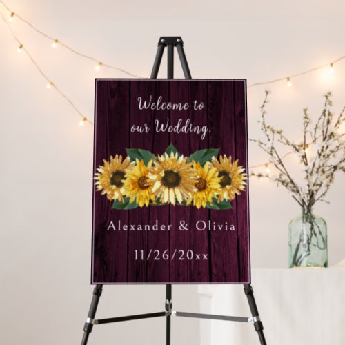 Rustic Magenta Sunflower Wedding Welcome Sign