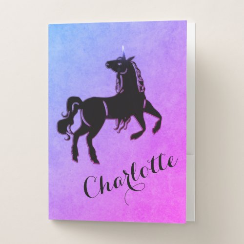 Rustic Magical Unicorn Horse Purple Personalized Pocket Folder