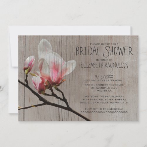 Rustic Magnolia Branch Bridal Shower Invitations