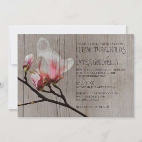 Rustic Magnolia Branch Wedding Invitations