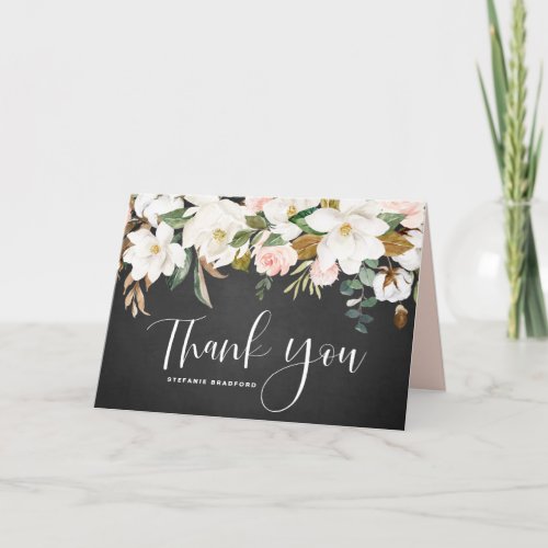 Rustic Magnolia Cotton Garland Chalkboard Wedding Thank You Card