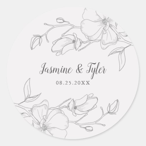 Rustic Magnolia Flower Wedding Favor Classic Round Sticker