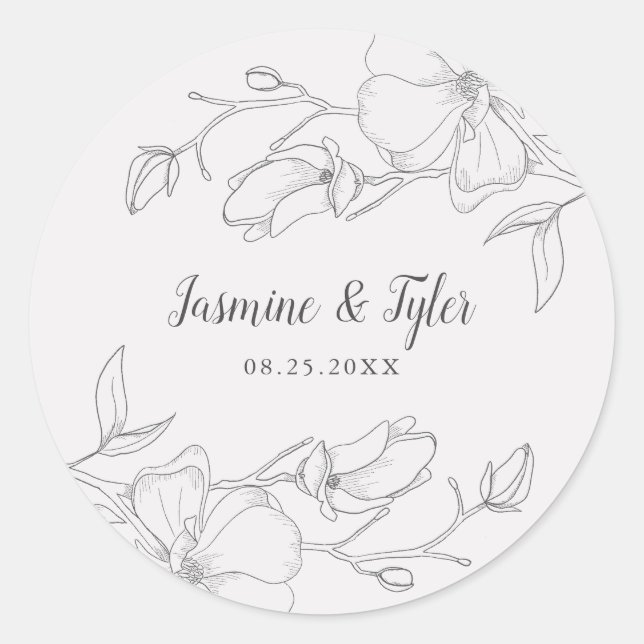 Rustic Magnolia Flower Wedding Favor Classic Round Sticker (Front)