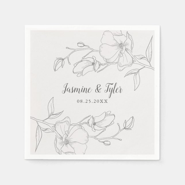 Rustic Magnolia Flowers Summer Wedding Napkins (Front)