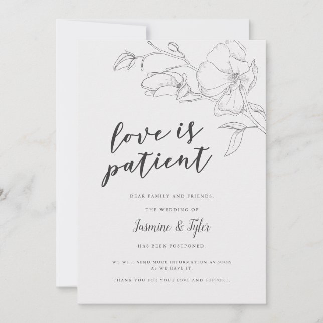 Rustic Magnolia Flowers Wedding Postponement Announcement (Front)