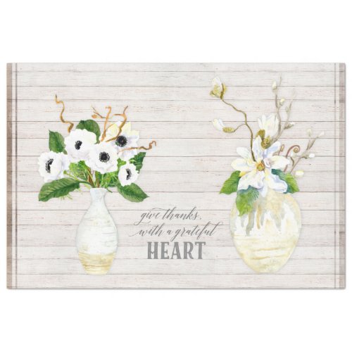 Rustic Magnolia White Floral Farmhouse Leaf Wood Tissue Paper