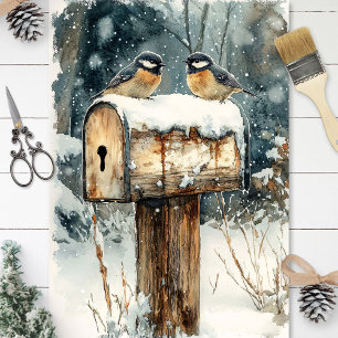 Rustic Mailbox With Chickadee Birds Decoupage Tissue Paper