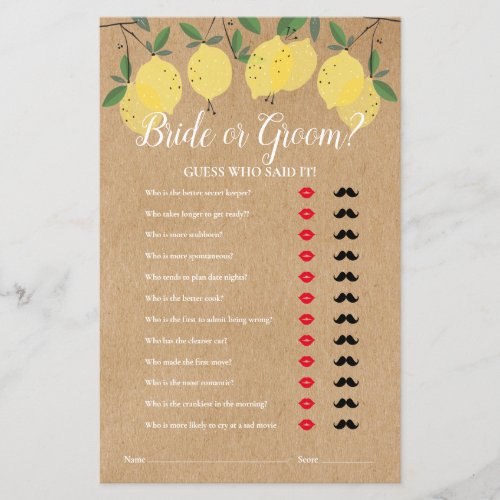 Rustic Main Squeeze Guess Who Bridal Shower Game