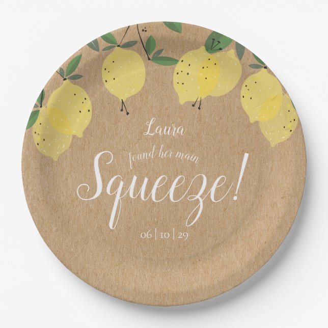 Rustic Main Squeeze Lemons Bridal Shower Paper Plates (Front)
