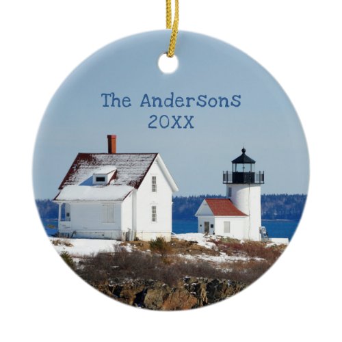 Rustic Maine Ocean Lighthouse Ceramic Ornament