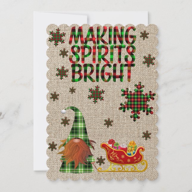 Rustic Making Spirits Bright Christmas Gnome Holiday Card (Front)