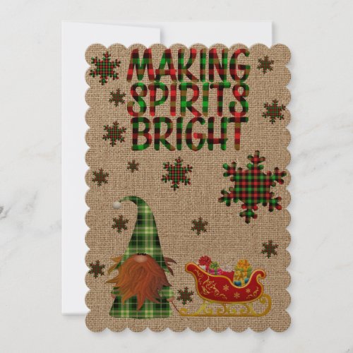 Rustic Making Spirits Bright Christmas Gnome Holiday Card